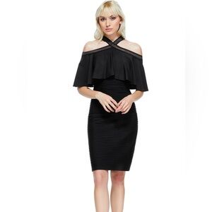 Tadashi Shoji Womens Cocktail Pintuck Cold Shoulder Dress, black, size large.